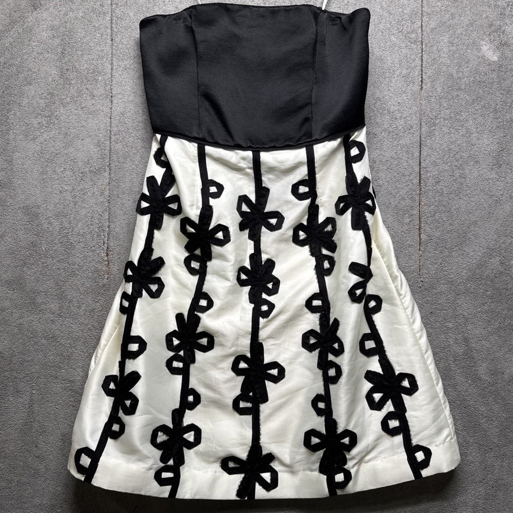 Lilly Pulitzer Black White Silk Strapless Cocktail Dress Women's 10 Bow Applique